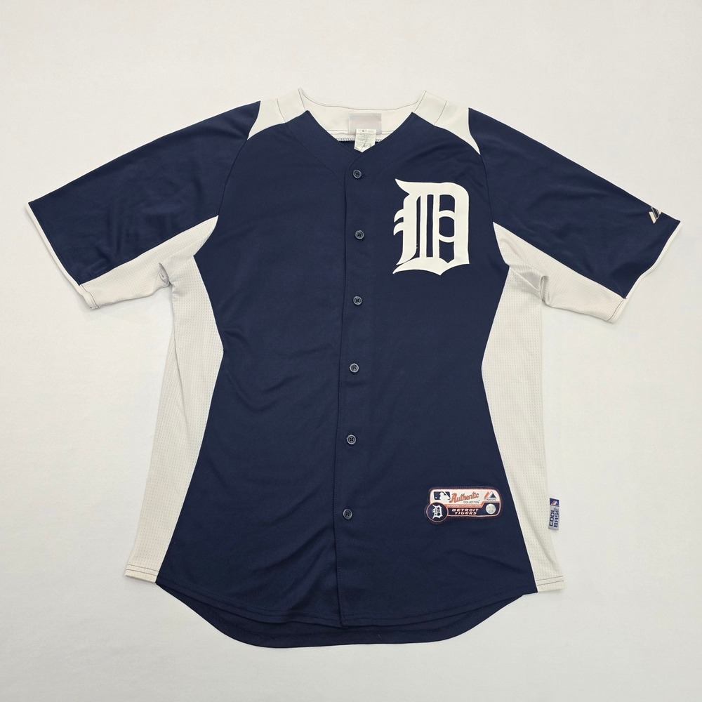 Majestic Detroit Tigers Jersey Mens Medium Navy Blue White MLB Authentic #28